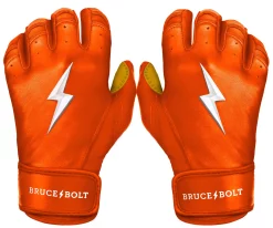 Bruce Bolt – PREMIUM PRO Adult Short Cuff Batting Gloves -Baseball Fantastic Store Short Cuff Orange 1